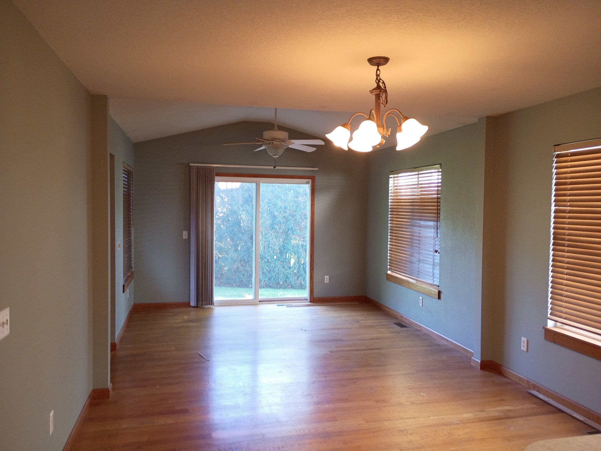Dining room repainted in Oyster Bay with sliding door