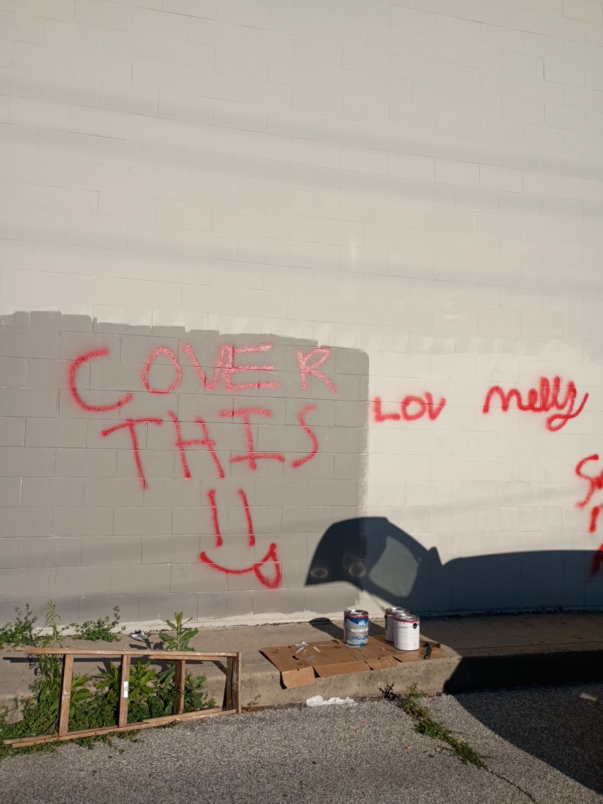 Graffiti removal in progress