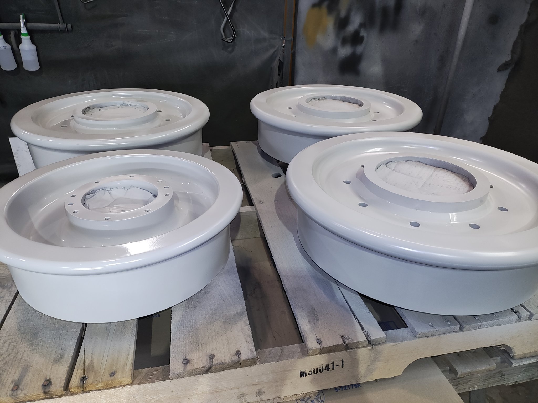 Rail wheels in white primer